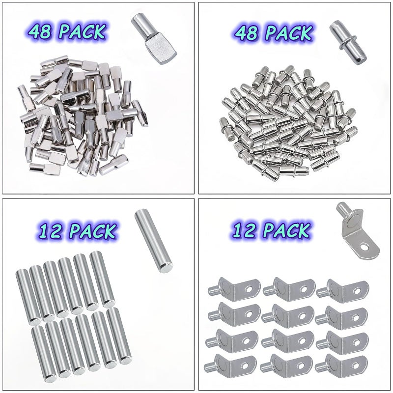 JIMROLA 120Pcs Shelf Pins Kit 4 Styles Nickel Plated Shelf Support Pegs Plated Shelf Pins Holders for Bookcase Kitchen Closet Shelf Shelves Furniture Cabinet 5mm (1/4 inch) cabinet shelf pegs - Image 3